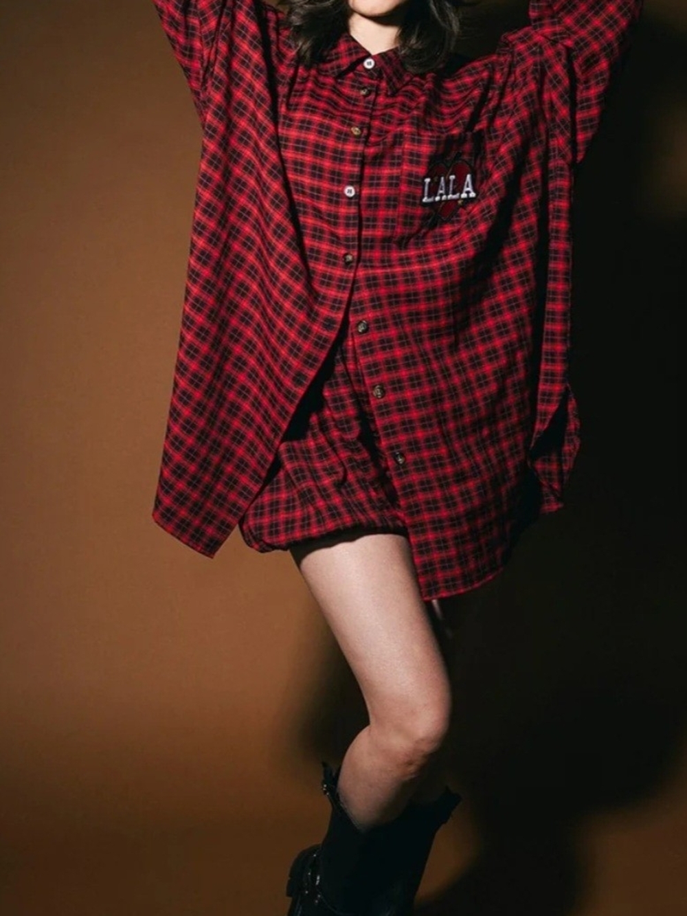 Dressed in LALA Red Black Plaid Button-Down Shirt